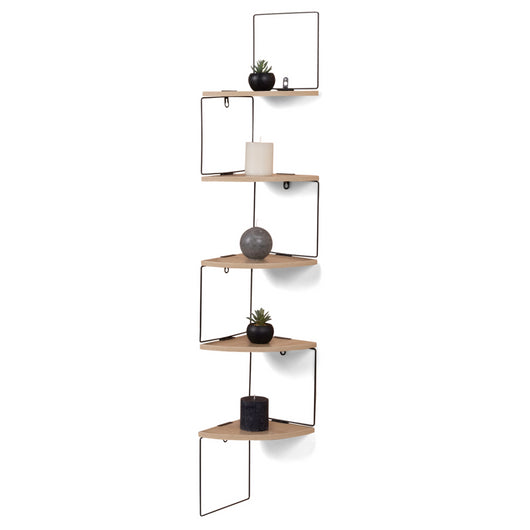 IDMarket - Scaffale angolare a parete ISA, 5 livelli, legno e metallo, design industriale