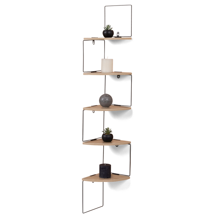 IDMarket - Scaffale angolare a parete ISA, 5 livelli, legno e metallo, design industriale