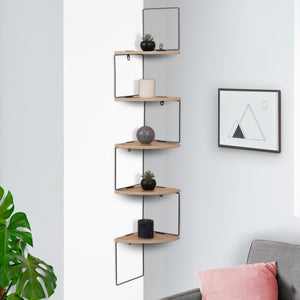 IDMarket - Scaffale angolare a parete ISA, 5 livelli, legno e metallo, design industriale