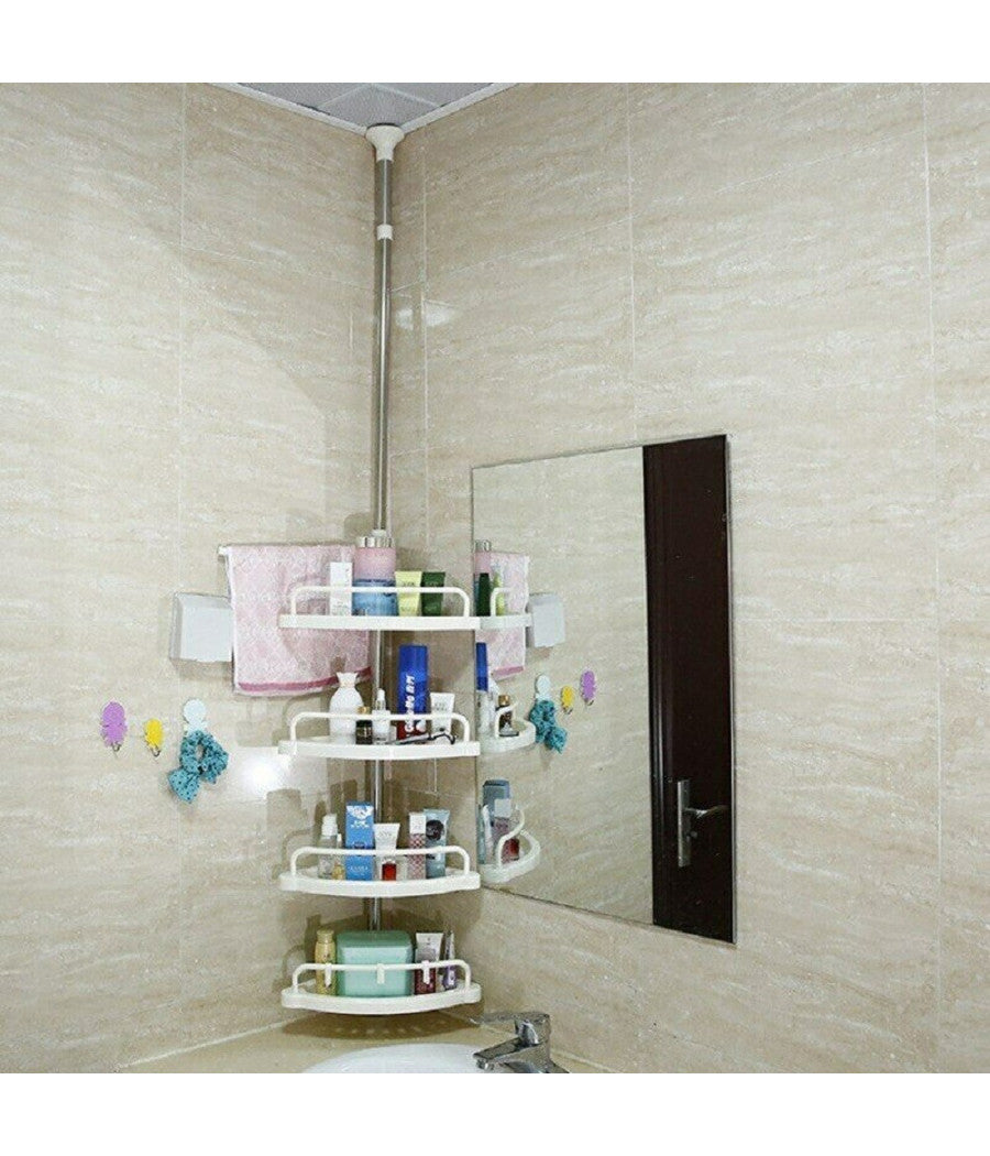 Scaffale Angolare Per Angolo Doccia Bagno Telescopico 4 Mensole Con Ganci         
