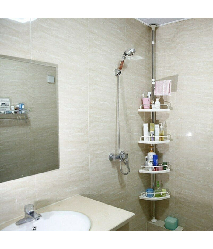 Scaffale Angolare Per Angolo Doccia Bagno Telescopico 4 Mensole Con Ganci         