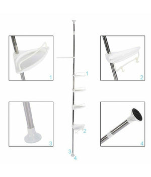 Scaffale Angolare Per Angolo Doccia Bagno Telescopico 4 Mensole Con Ganci         