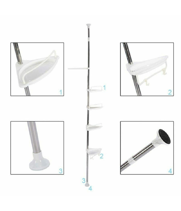 Scaffale Angolare Per Angolo Doccia Bagno Telescopico 4 Mensole Con Ganci         