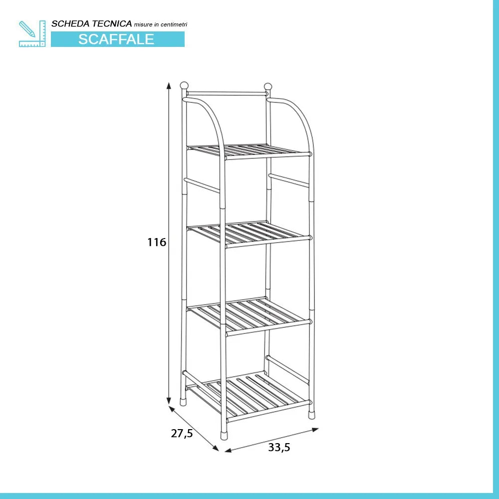 Scaffale bagno H 116 in metallo design bianco con quattro ripiani