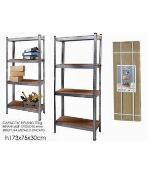 Scaffale In Metallo Zincato 4 Ripiani Fino A 240kg Antiruggine 173 X 75 X 30 Cm         