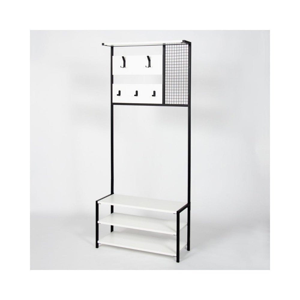 Scaffale ingresso appendiabiti in metallo nero con particolari bianco Nomad