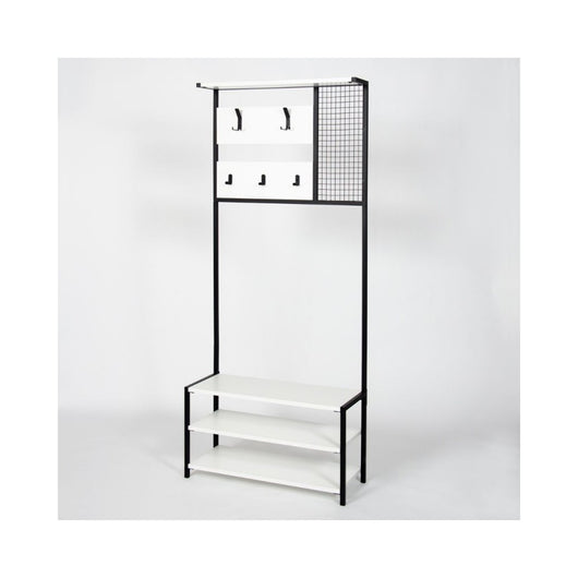 Scaffale ingresso appendiabiti in metallo nero con particolari bianco Nomad