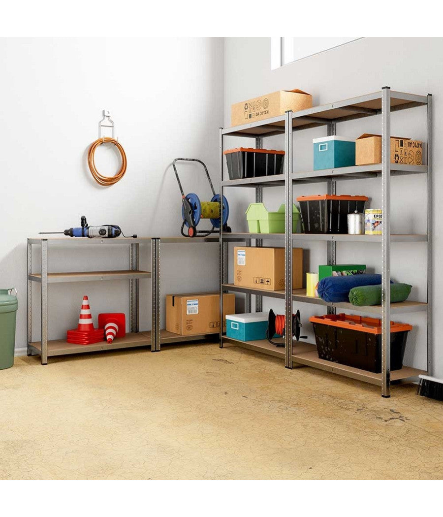 Scaffale Metallo Zincato 5 Ripiani Mdf Scaffalatura Carichi Pesanti 180x120x45cm         