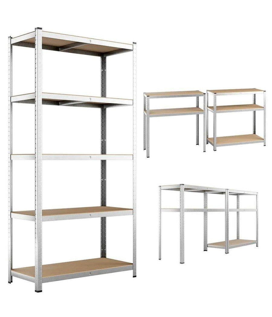 Scaffale Metallo Zincato 5 Ripiani Mdf Scaffalatura Carichi Pesanti 180x120x45cm         