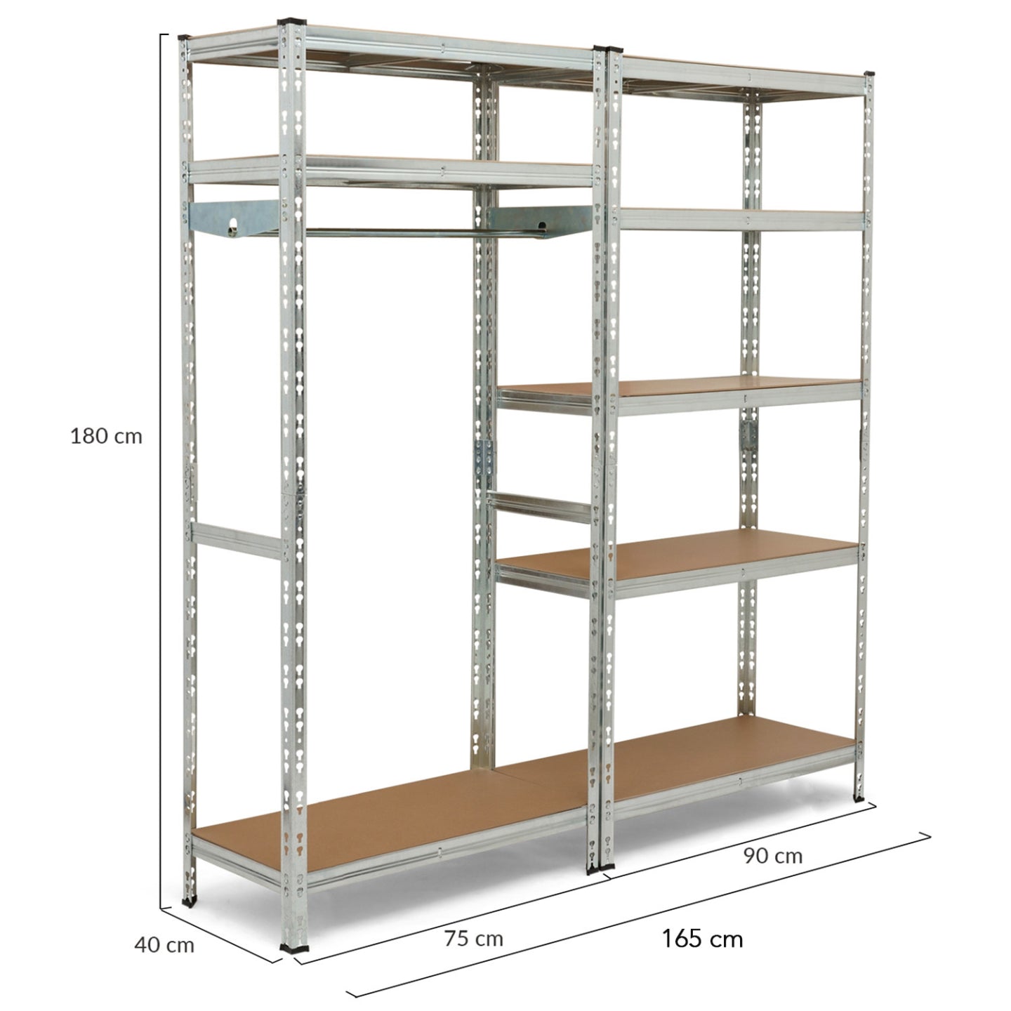 IDMarket - Scaffale modulare in metallo resistente con 8 ripiani e guardaroba H.180 cm