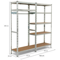 IDMarket - Scaffale modulare in metallo resistente con 8 ripiani e guardaroba H.180 cm