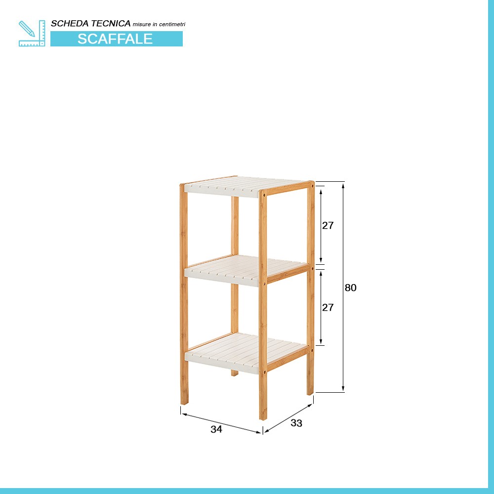 Scaffale per bagno in legno bamboo bianco 3 ripiani Tahiti