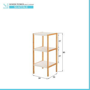 Scaffale per bagno in legno bamboo bianco 3 ripiani Tahiti