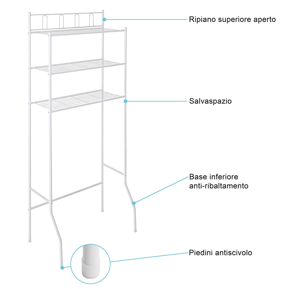 Scaffale per lavatrice bianco con 3 ripiani in acciaio in kit di montaggio