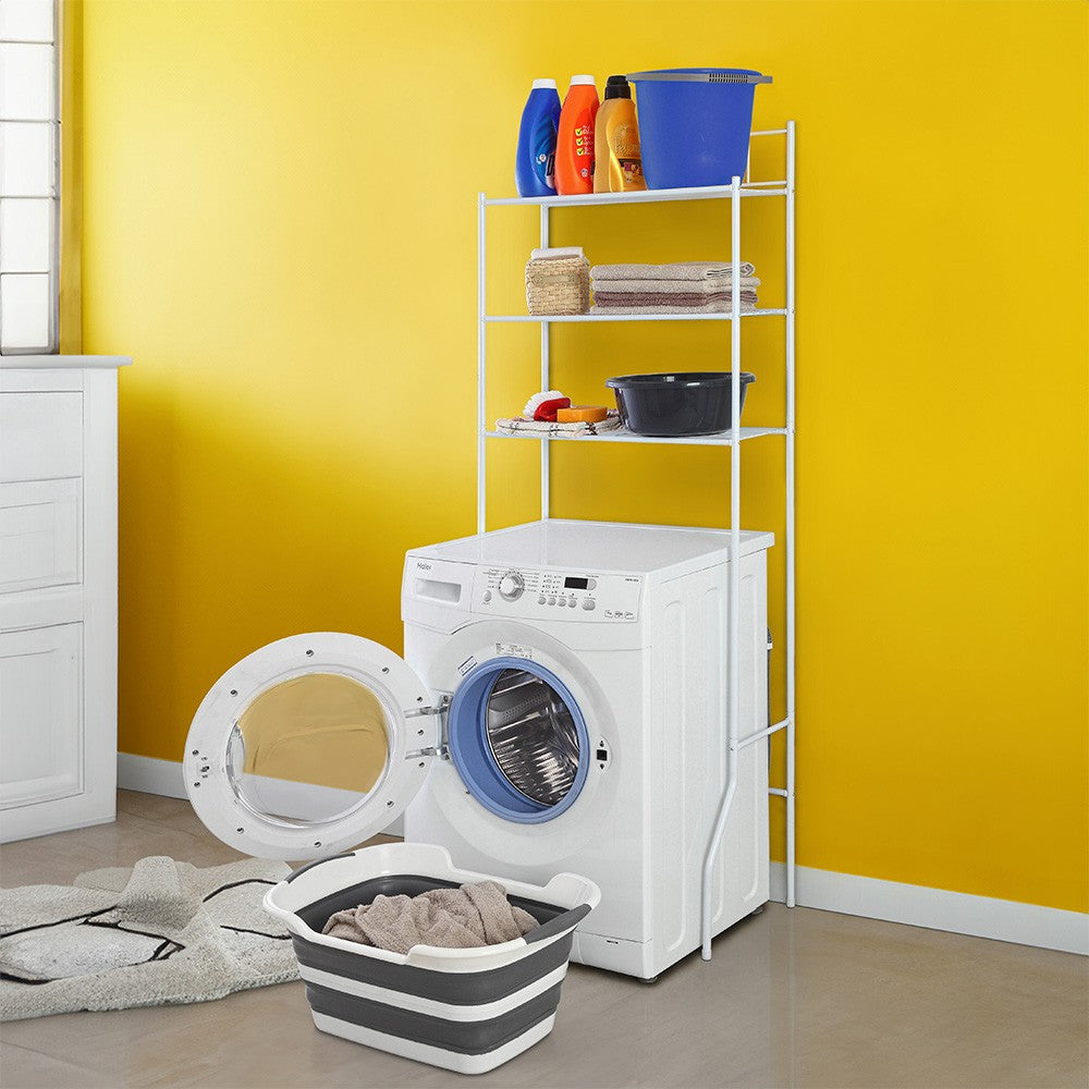 Scaffale per lavatrice bianco con 3 ripiani in acciaio in kit di montaggio