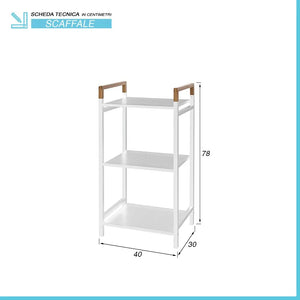 Scaffale porta oggetti 3 ripiani bianco in acciaio e bambù linea Haiti
