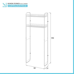Scaffale sopra lavatrice bianco con 2 ripiani portaoggetti in kit montaggio