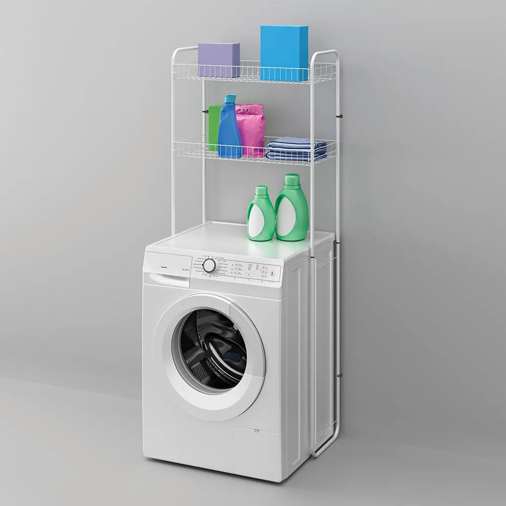 Scaffale sopra lavatrice bianco con 2 ripiani portaoggetti in kit montaggio