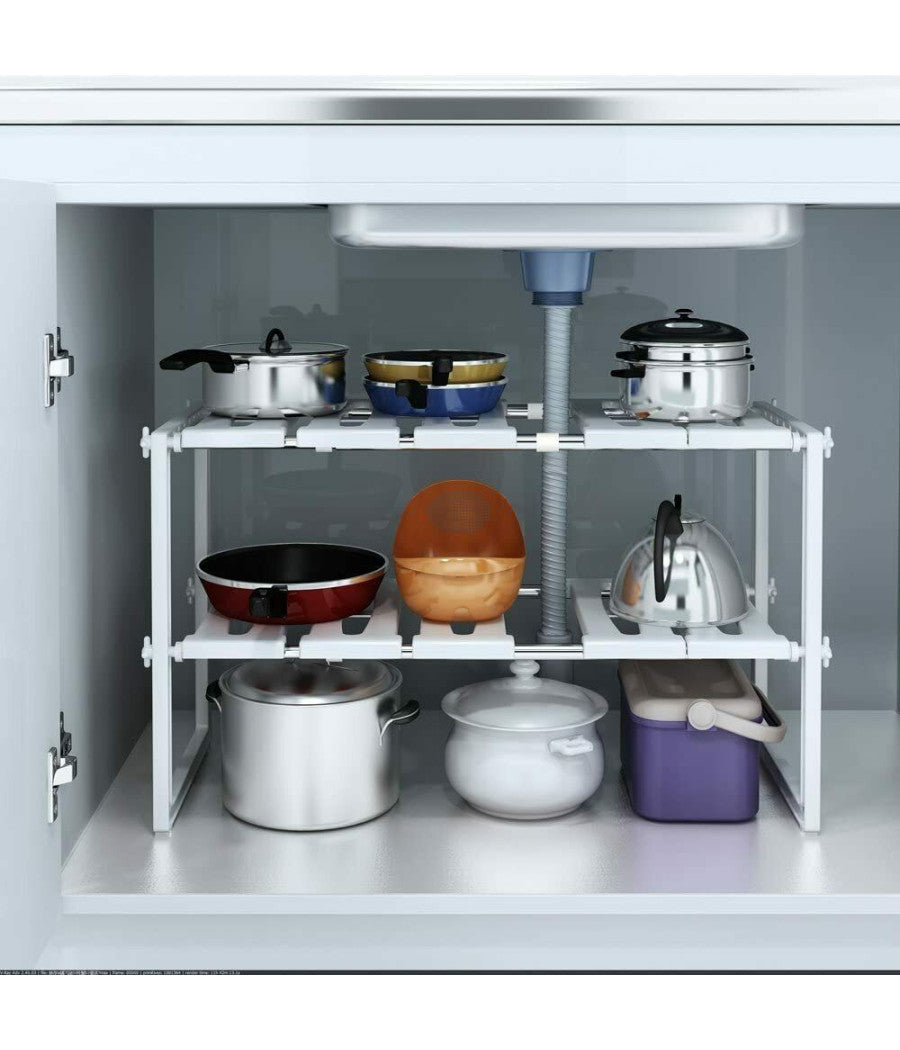 Scaffale Sotto Lavabo Cucina 2 Ripiani Salvaspazio Regolabile 38x26x50-70cm 5818         