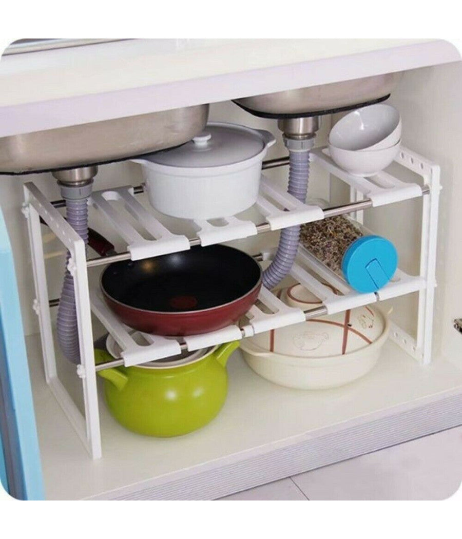 Scaffale Sotto Lavabo Cucina 2 Ripiani Salvaspazio Regolabile 38x26x50-70cm 5818         