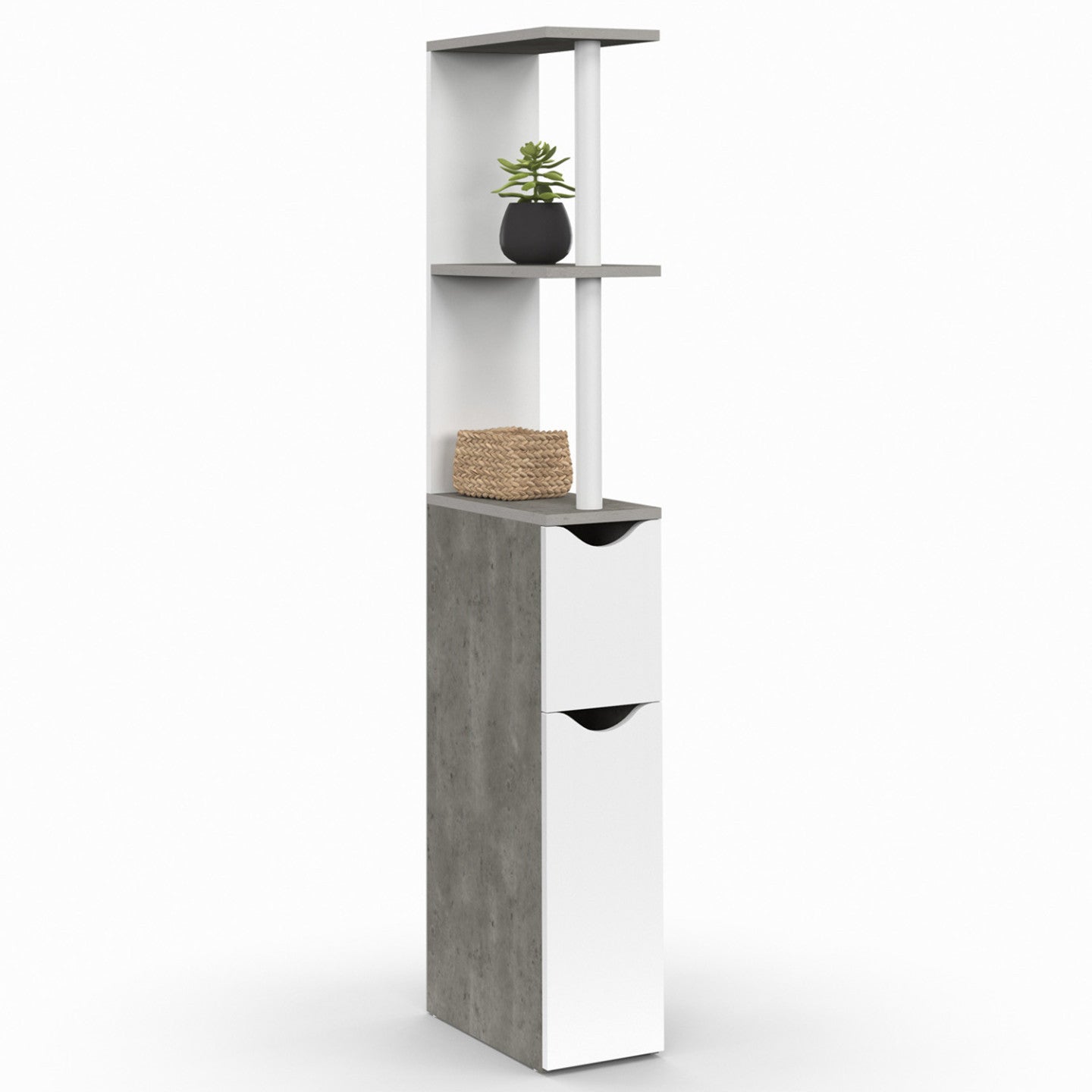 IDMarket - Scaffale WC a 2 ante WILLY in bianco e cemento