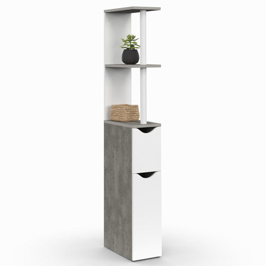 IDMarket - Scaffale WC a 2 ante WILLY in bianco e cemento