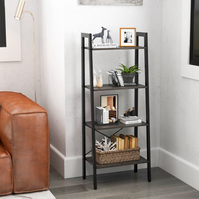 Scaffale 4 ripiani con telaio in metallo e piedini regolabili-Libreria scaffale per ufficio Marrone scuro