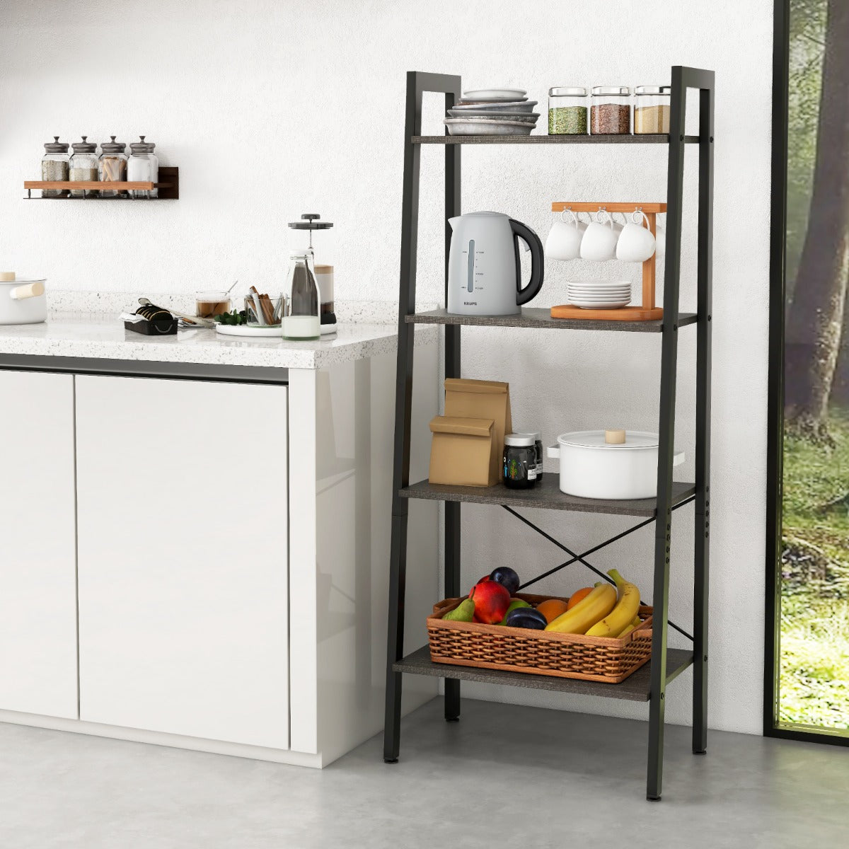 Scaffale 4 ripiani con telaio in metallo e piedini regolabili-Libreria scaffale per ufficio Marrone scuro