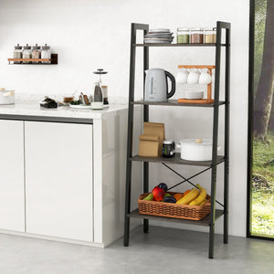 Scaffale 4 ripiani con telaio in metallo e piedini regolabili-Libreria scaffale per ufficio Marrone scuro