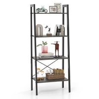 Scaffale 4 ripiani con telaio in metallo e piedini regolabili-Libreria scaffale per ufficio Marrone scuro