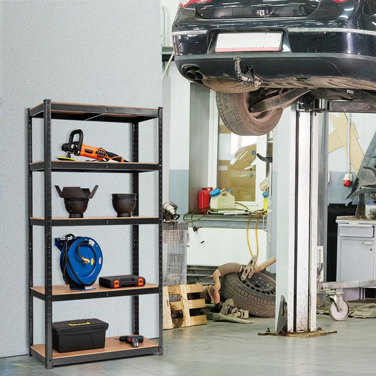 Scaffale 5 ripiani-Mensole in metallo per magazzino garage capannoni uffici 75x30x150cm Carico 650kg Nero