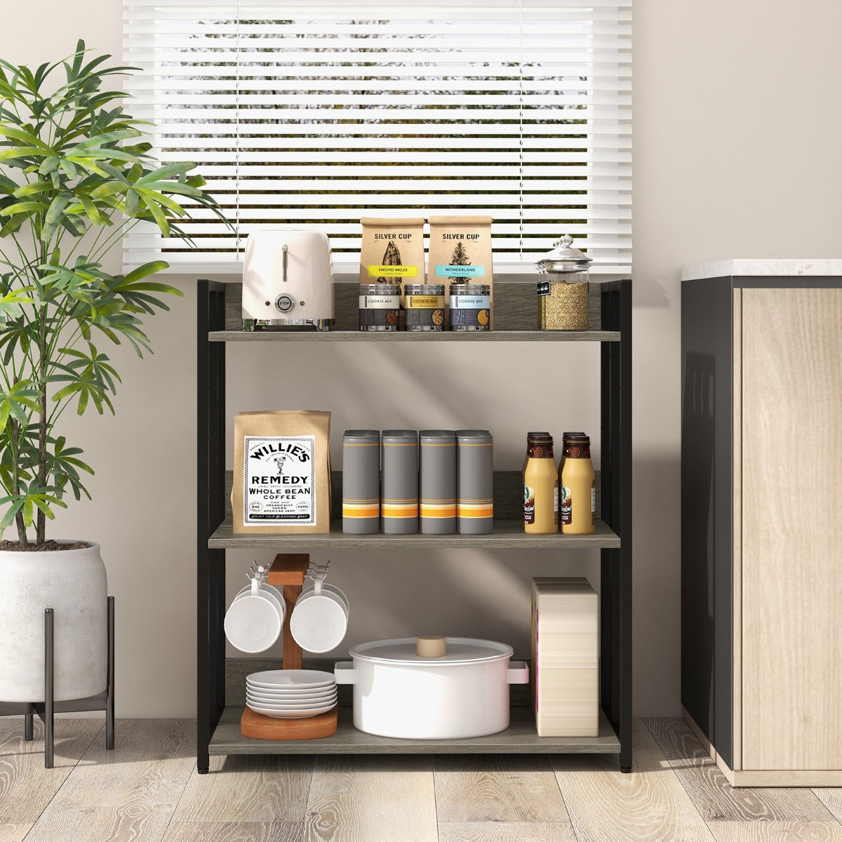 Scaffale a 3 ripiani con ripiani regolabili e struttura metallica-Libreria angolare industriale da terra Grigio