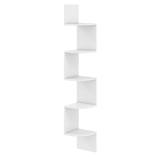 Scaffale sospeso a muro organizzatore di stoccaggio a parete-Scaffale angolare a 5 livelli espositore in legno per soggiorno Bianco