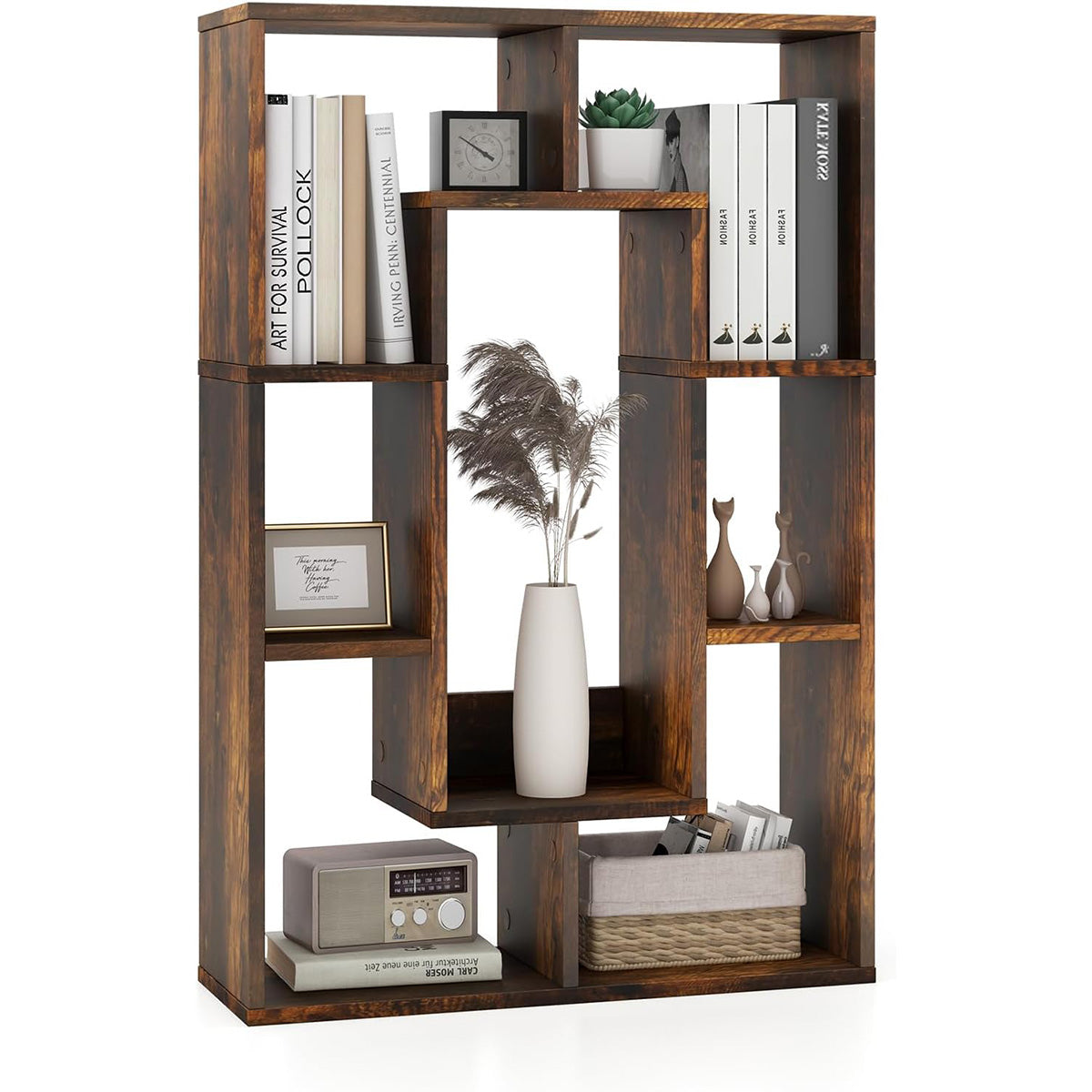 Libreria geometrica a 7 cubi con dispositivo anti - ribaltamento-Scaffale aperto moderno per soggiorno e studio