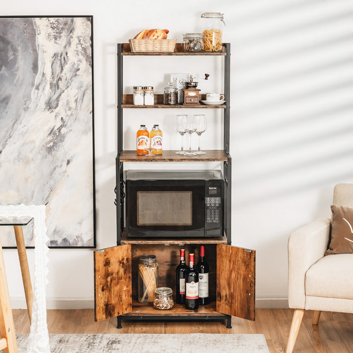 Scaffale a 4 livelli da cucina con armadio e credenza-Supporto industriale per forno microonde con ganci Marrone