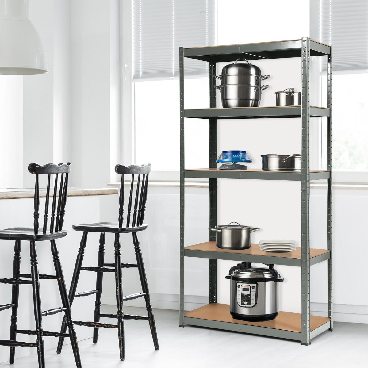 Scaffale con 5 livelli salva spazio-Organizer con struttura in acciaio resistente portata 875kg 40x90x180cm Grigio