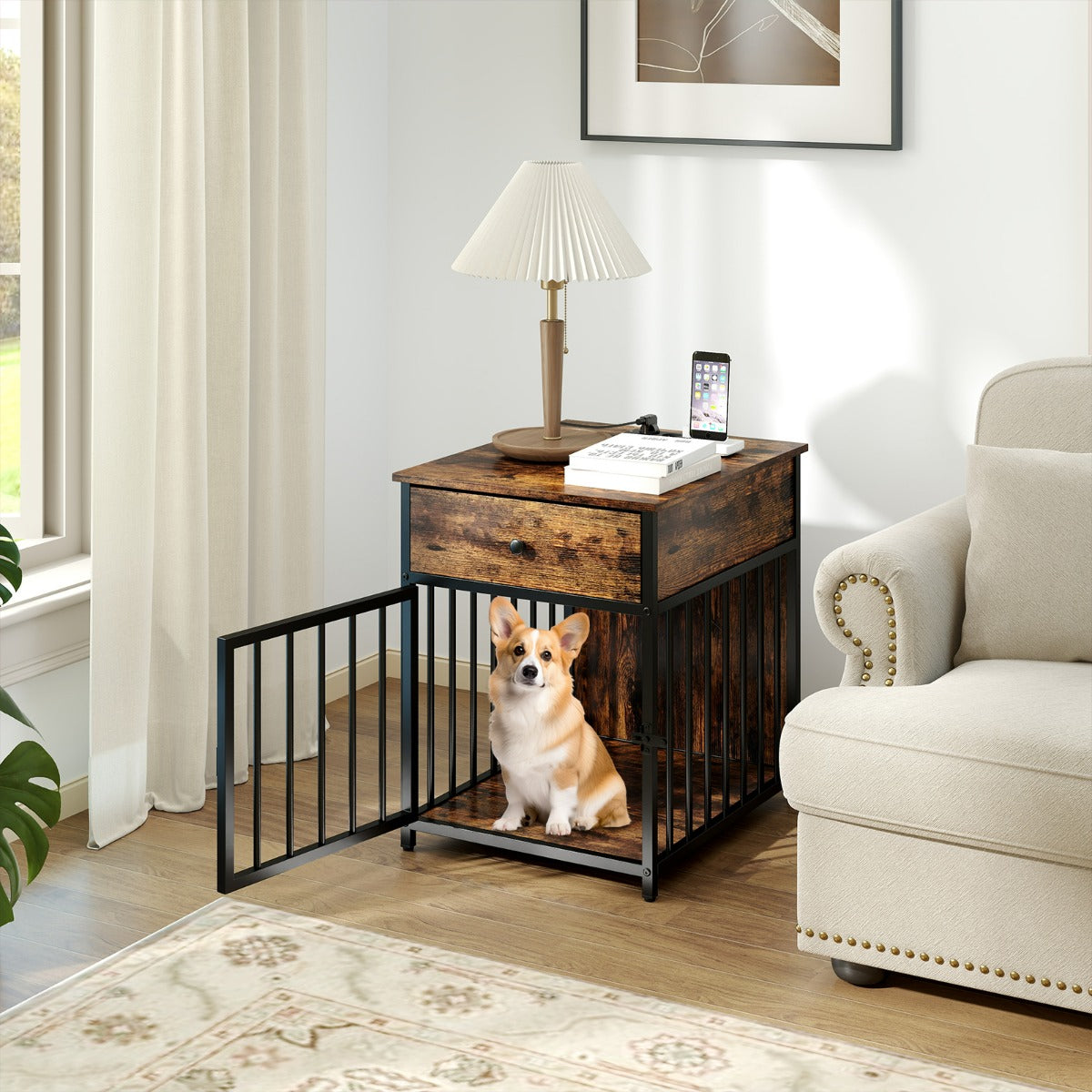 Armadietto di stoccaggio a 4 livelli con portella ribaltabile, Scaffale da cucina con porte trasparenti Marrone-Cassettiere