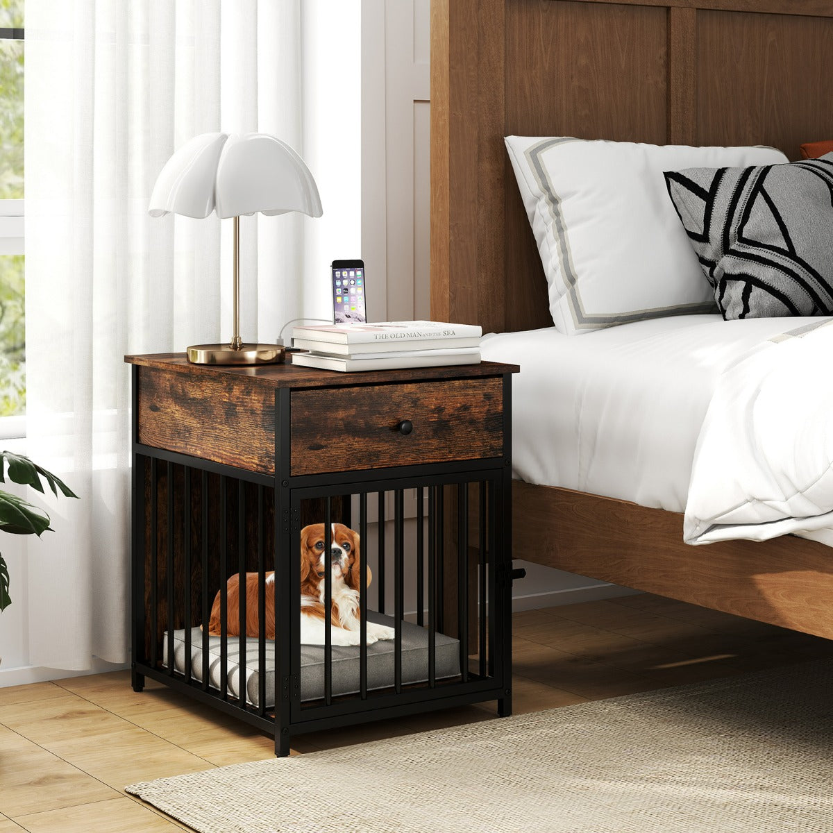 Armadietto di stoccaggio a 4 livelli con portella ribaltabile, Scaffale da cucina con porte trasparenti Marrone-Cassettiere