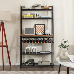 Scaffale da cucina a 6 ripiani con portabottiglie 2 ripiani in rete-Scaffale porta microonde alto Marrone rustico