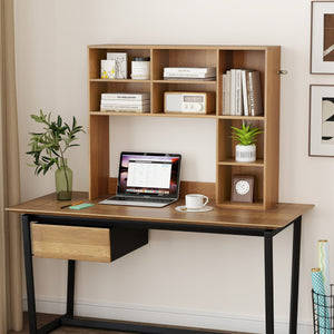 Libreria da scrivania con 3 ripiani regolabili e scomparto aperto-Organizzatore di spazio per casa e ufficio Naturale