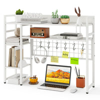 Mensola da scrivania a 4 ripiani con pannello a griglia metallica e 6 ganci-Organizzatore da scrivania per dormitorio Bianco