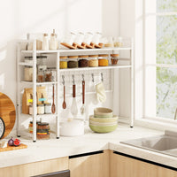 Mensola da scrivania a 4 ripiani con pannello a griglia metallica e 6 ganci-Organizzatore da scrivania per dormitorio Bianco