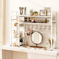 Mensola da scrivania a 4 ripiani con pannello a griglia metallica e 6 ganci-Organizzatore da scrivania per dormitorio Bianco