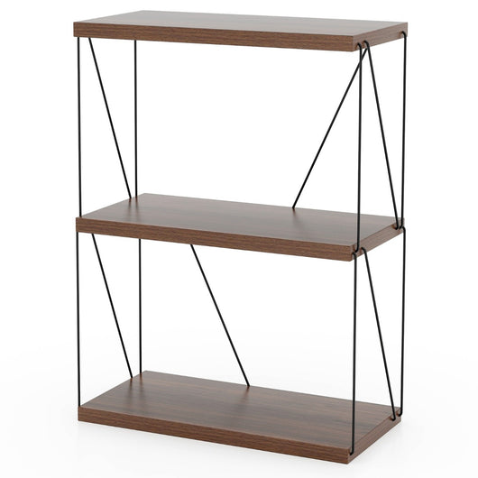 Scaffale multiuso a 3 ripiani con struttura in metallo-Libreria autoportante con stile industriale Noce 61x29,5x82cm