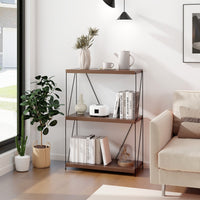 Scaffale multiuso a 3 ripiani con struttura in metallo-Libreria autoportante con stile industriale Noce 61x29,5x85,5cm