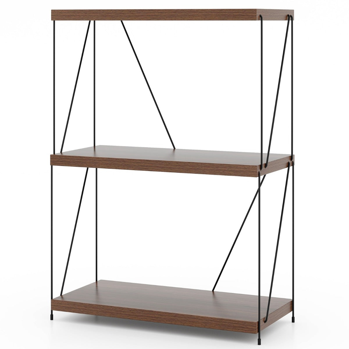 Scaffale multiuso a 3 ripiani con struttura in metallo-Libreria autoportante con stile industriale Noce 61x29,5x85,5cm