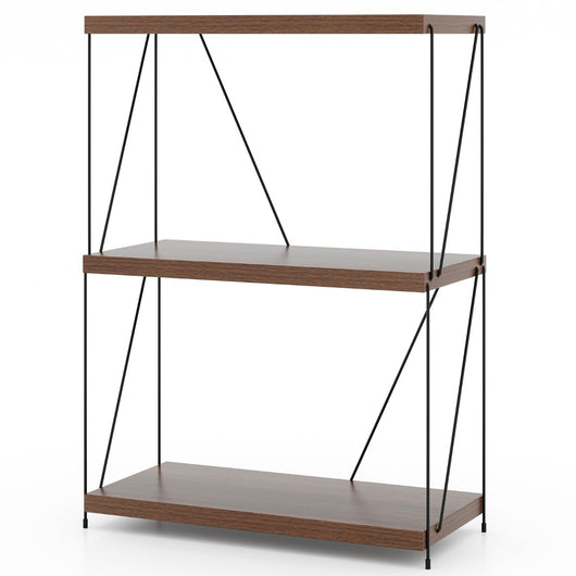 Scaffale multiuso a 3 ripiani con struttura in metallo-Libreria autoportante con stile industriale Noce 61x29,5x85,5cm