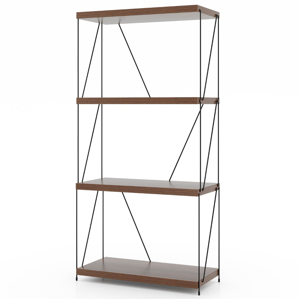 Scaffale multiuso a 4 ripiani con struttura in metallo-Libreria autoportante con stile industriale Noce 61x29,5x105cm