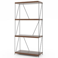 Scaffale multiuso a 4 ripiani con struttura in metallo-Libreria autoportante con stile industriale Noce 61x29,5x105cm