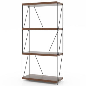 Scaffale multiuso a 4 ripiani con struttura in metallo-Libreria autoportante con stile industriale Noce 61x29,5x105cm